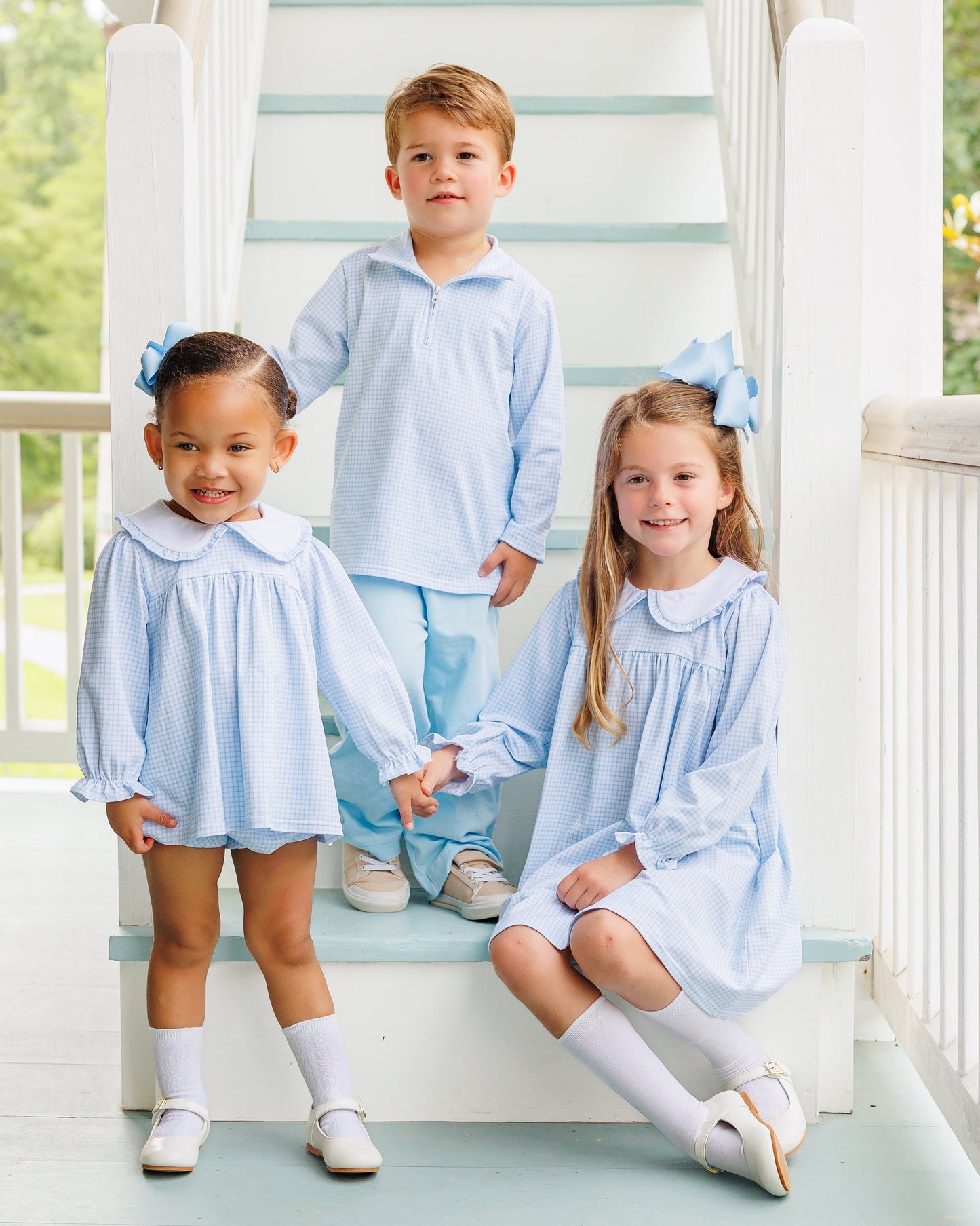 Catherine Diaper Set - Light Blue Windowpane