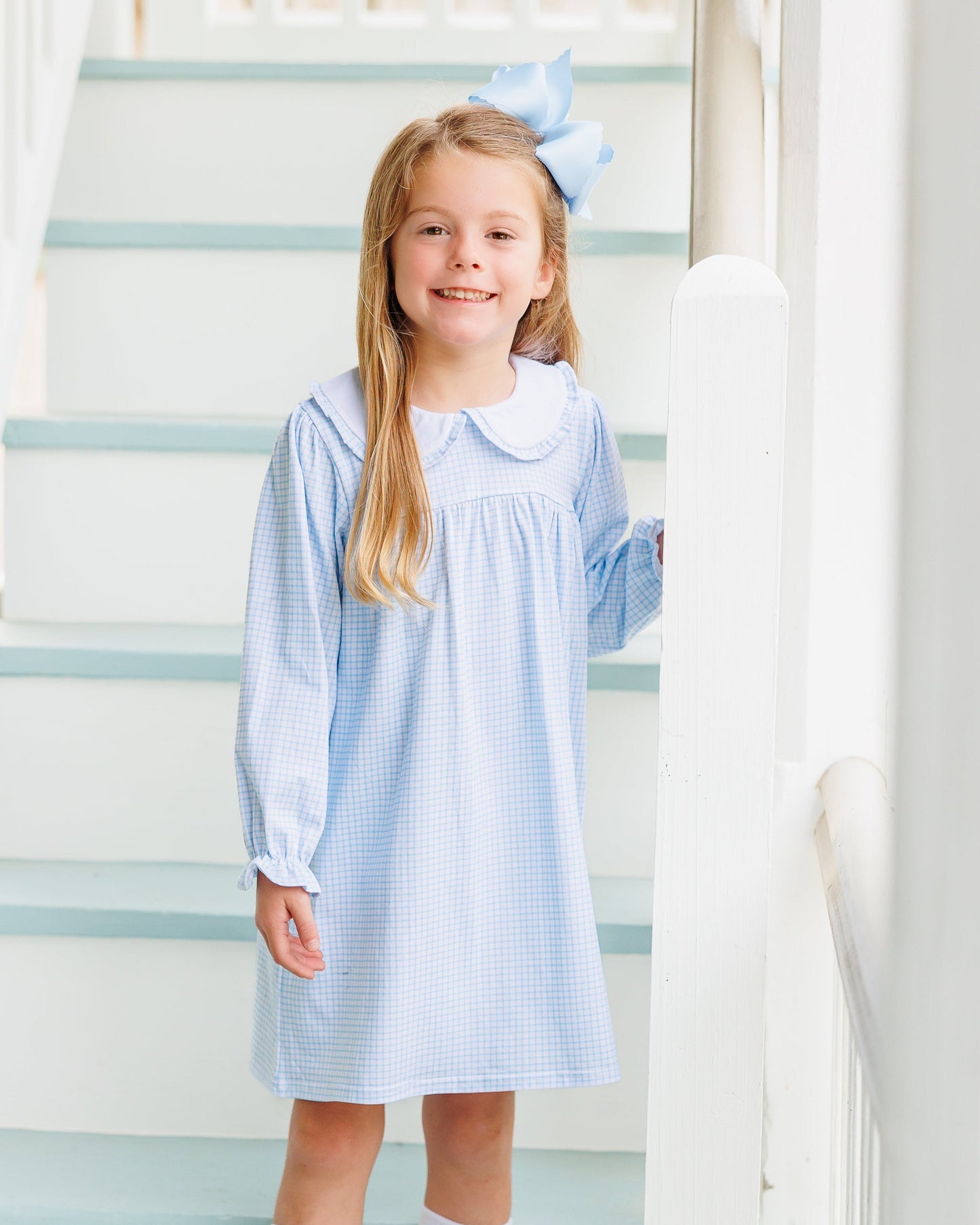 Catherine Dress - Light Blue Windowpane