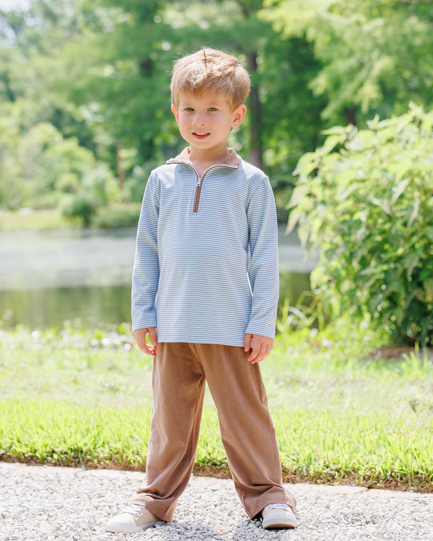 Evan Pullover - Dusty Sage Stripe/Light Brown