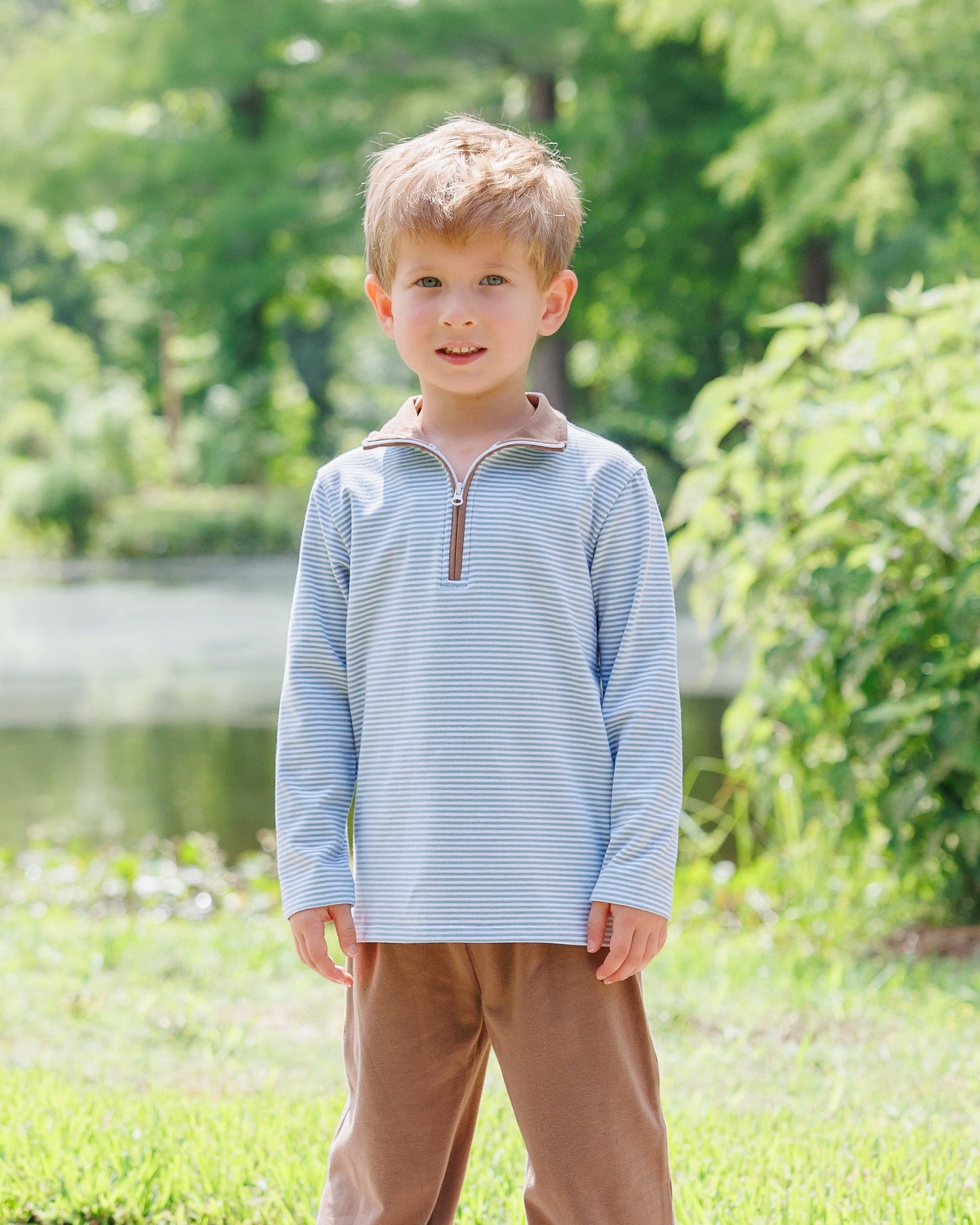 Evan Pullover - Dusty Sage Stripe/Light Brown