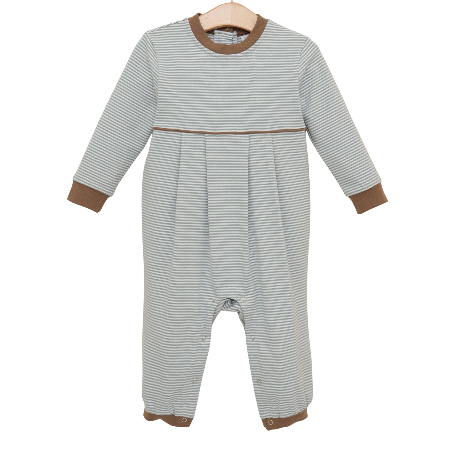 Patrick Romper- Dusty Sage Stripe/Light Brown