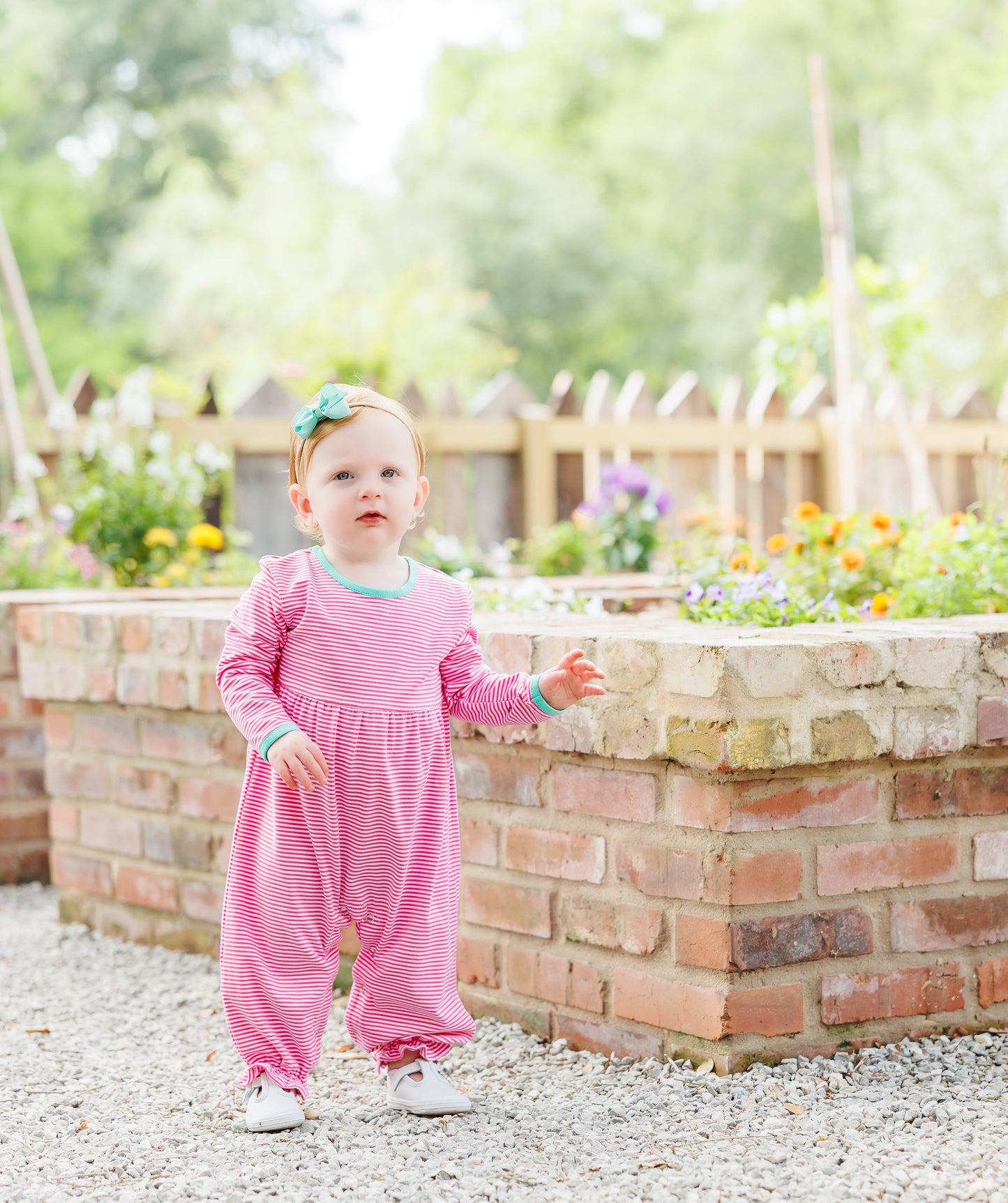 Sadie Romper - Pink Stripe/Mint