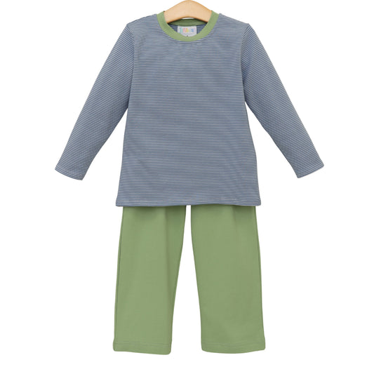 Thomas Pants Set - Dusty Blue Stripe/Sage